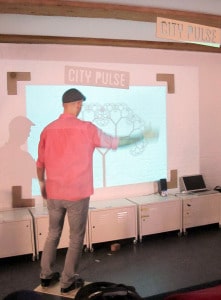 City Pulse, a final project in the summer course, a data-driven real-time interactive projection based on the people’s motion 